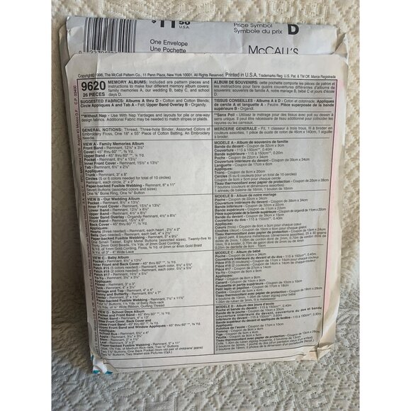 McCall's Memory Albums Sewing Pattern 9620 - uncut - Picture 2 of 2